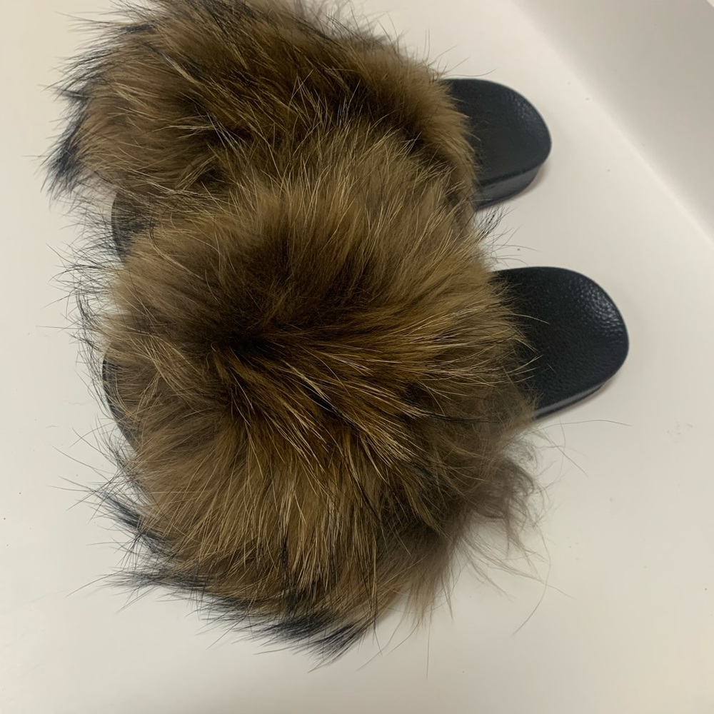 Luxury Raccoon fur slides